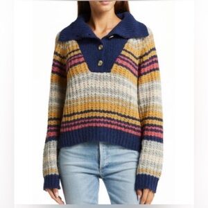 NWT MOTHER Denim The Buttoned Up Collar Jumper Striped Sweater Winds of Change S